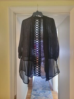 Sheer Black Crochet-Trim Cardigan